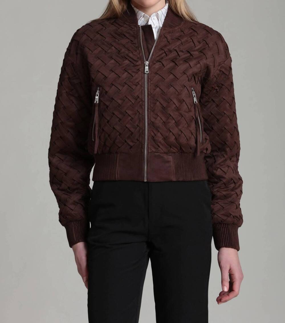 NEW AVEC LES FILLES faux suede woven bomber jacket in mahogany